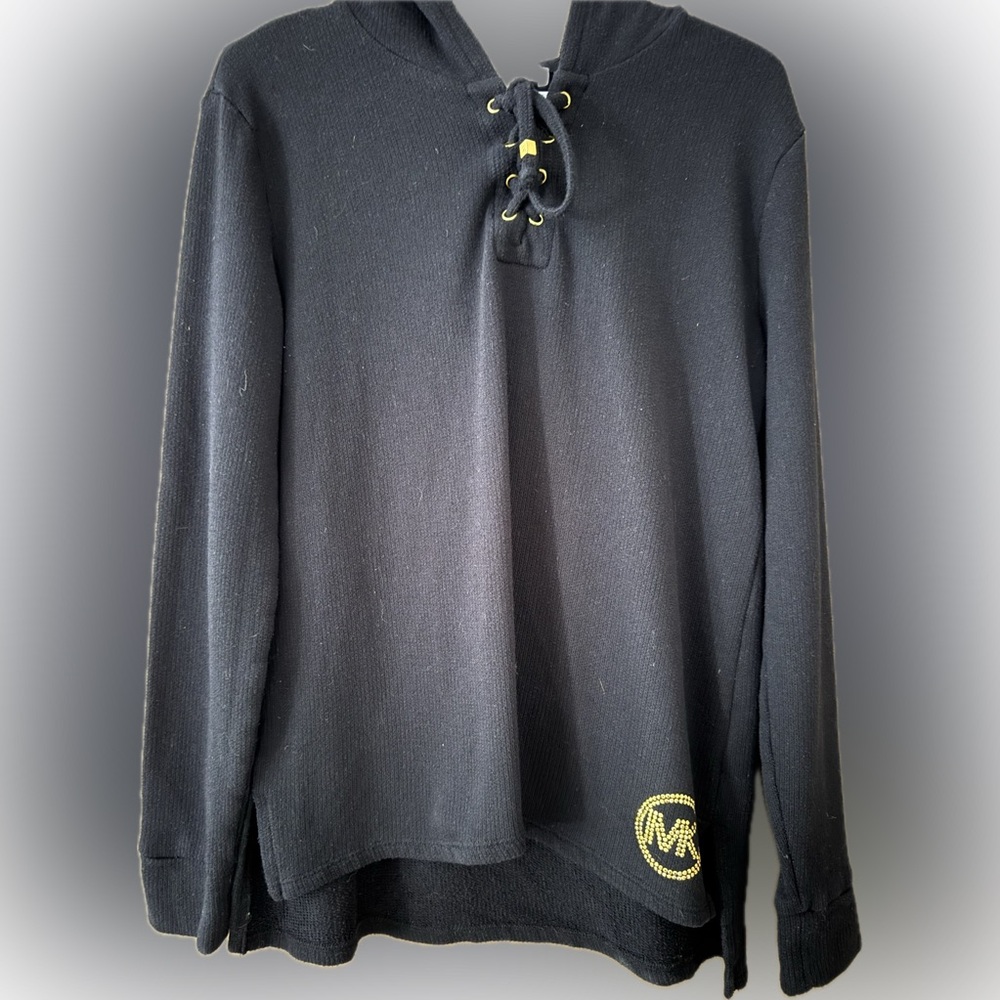 Michael Kors Black Top with hood and Gold Accents